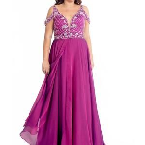 NEW RACHEL ALLAN beaded chiffon prom dress in magenta